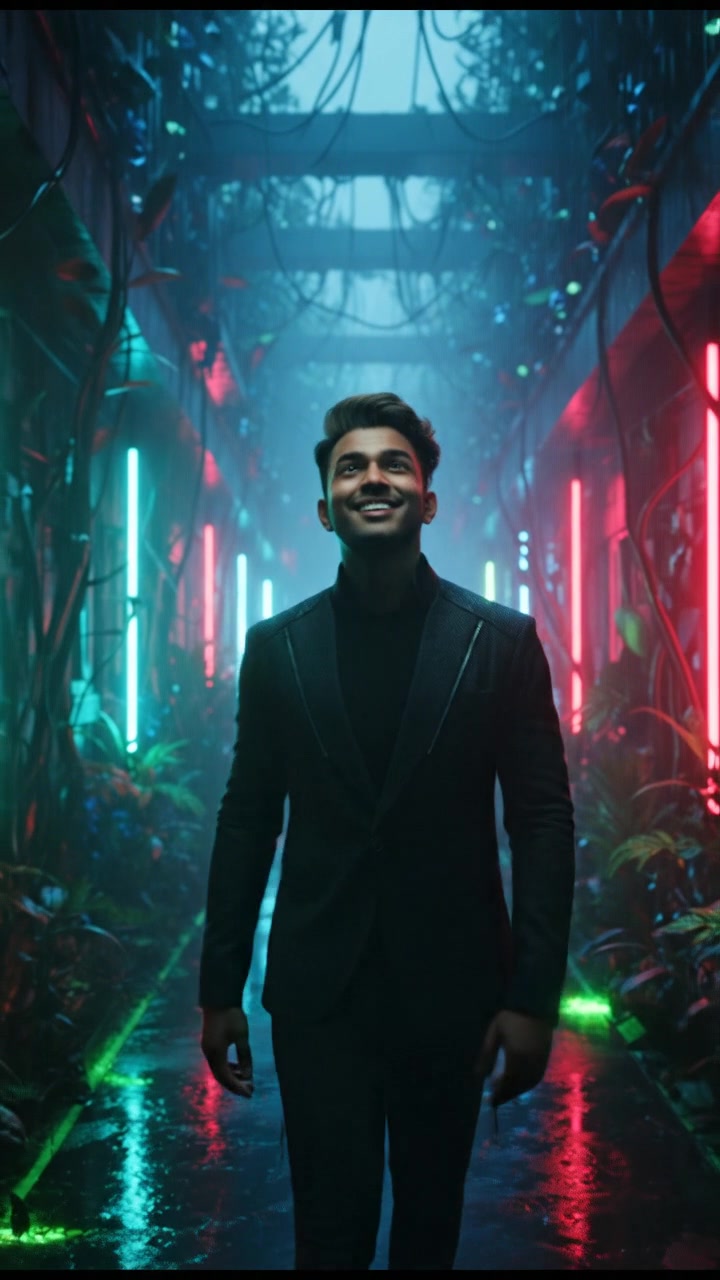 The Arjun walking through a lush park, looking inspired by the nature around him.