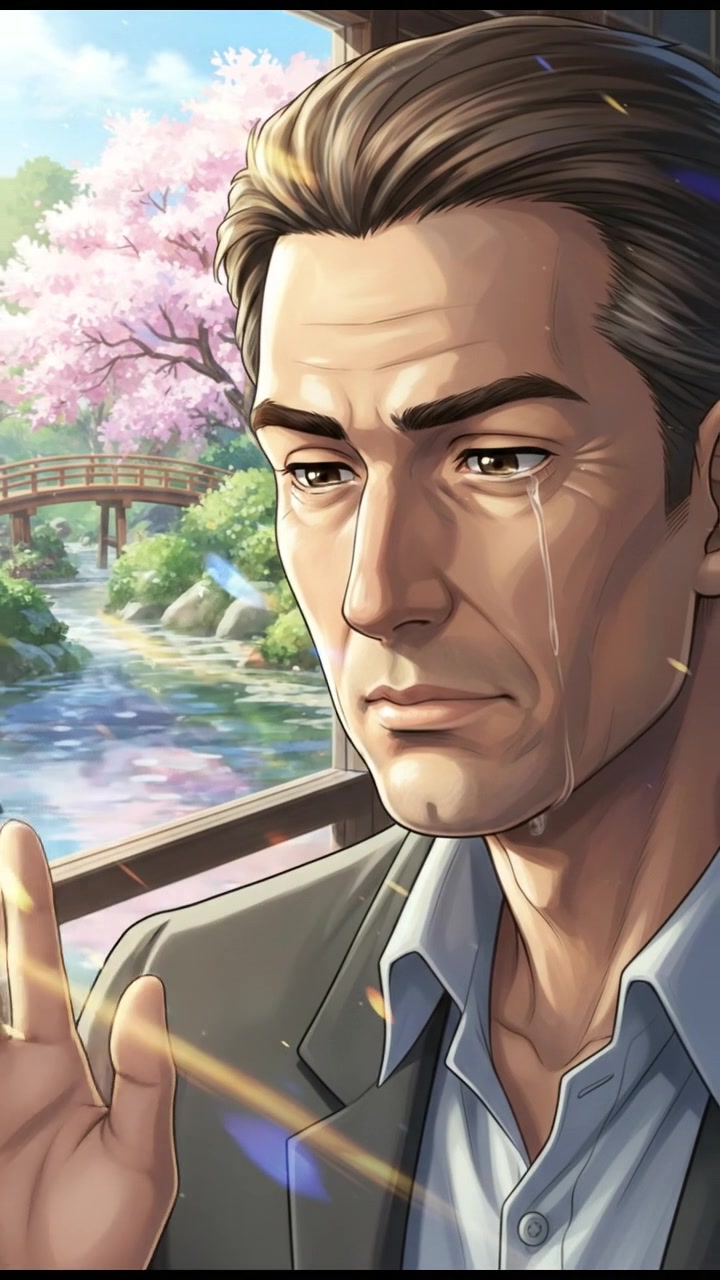 A close-up of Omar's fingertips brushing against a window, with light reflecting off the glass.