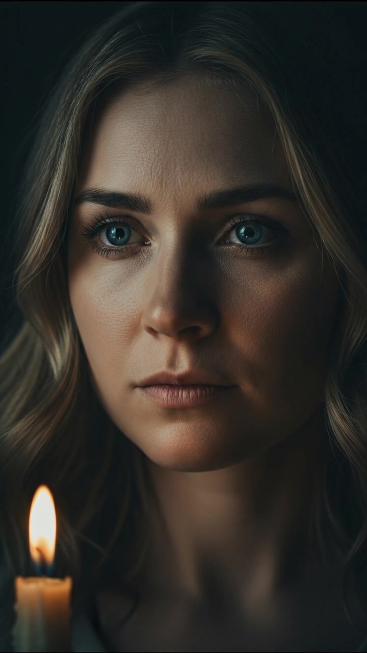 Close-up on Ashley’s eyes, depicting intensity and focus as she contemplates her situation.