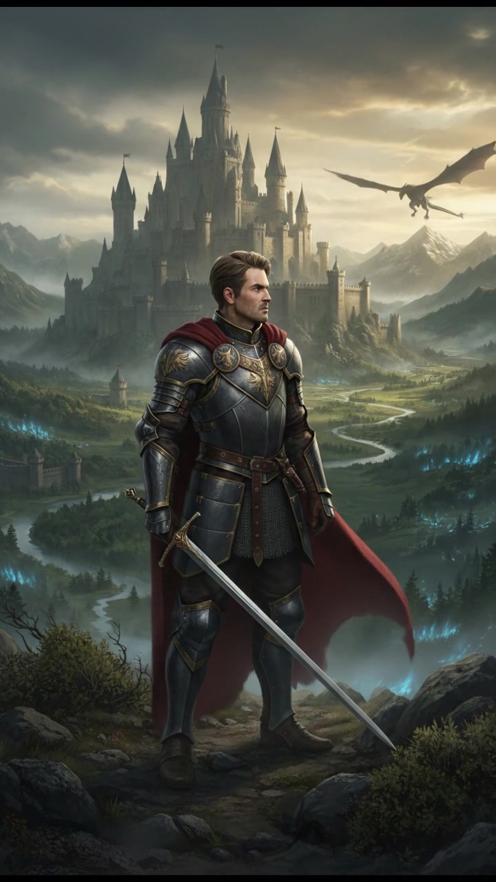 Mark in a proud stance on a hilltop, gazing into the distance with a determined expression.