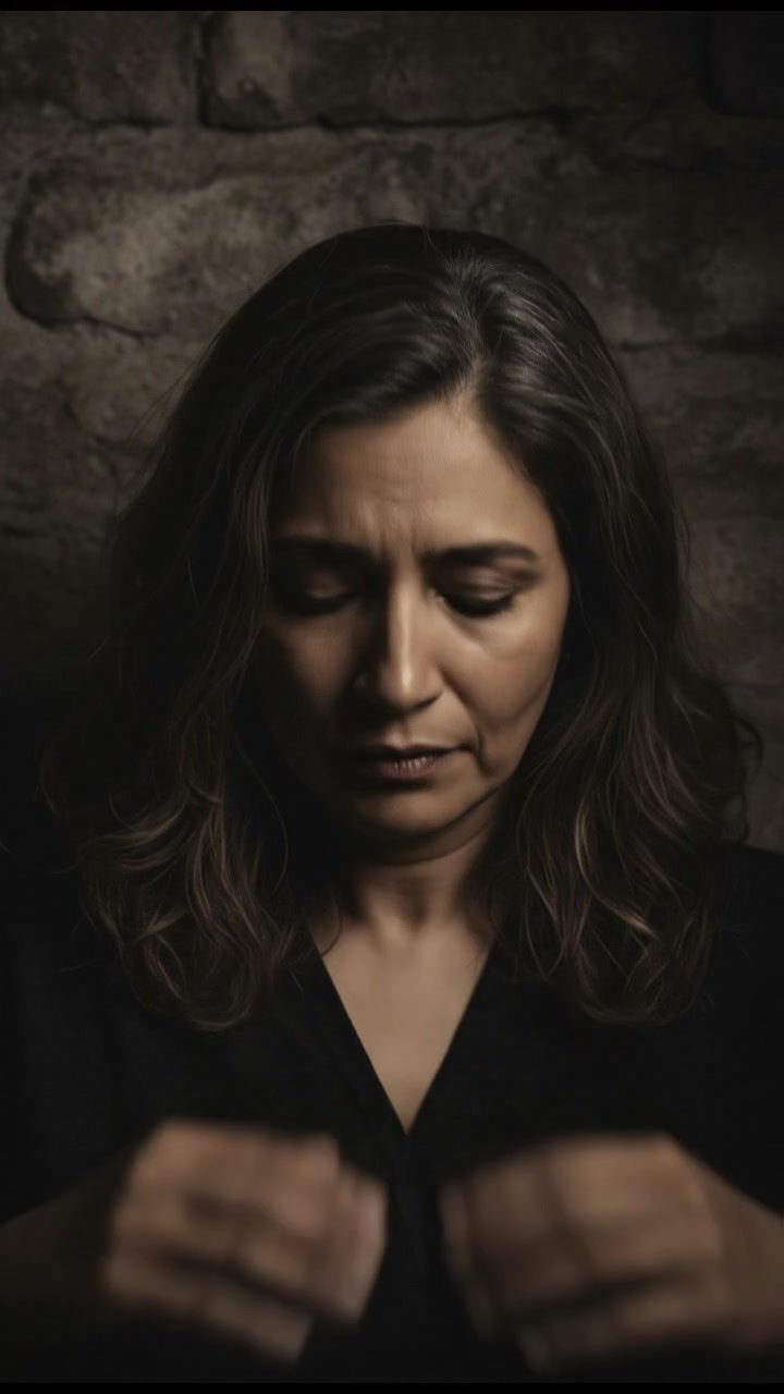 Close-up of Asha with an apologetic expression, her hands clasped together in front of her.