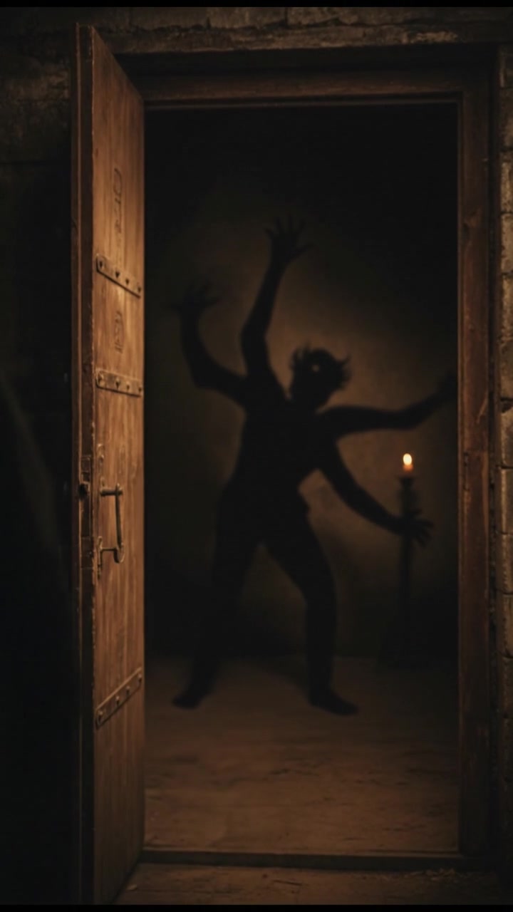 Ravi stepping back with a worried expression, holding a doorway open, as shadows loom behind him.