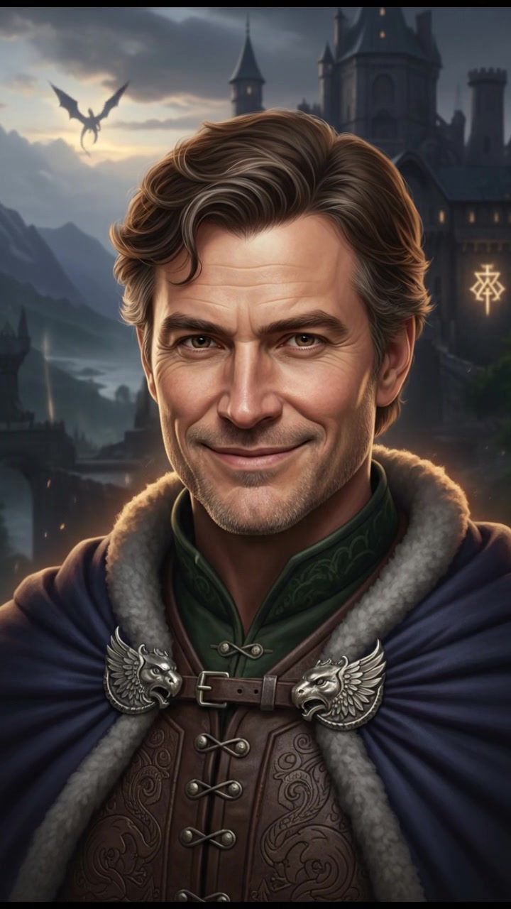 Close-up of Mark smiling mysteriously, with a soft glow around him.