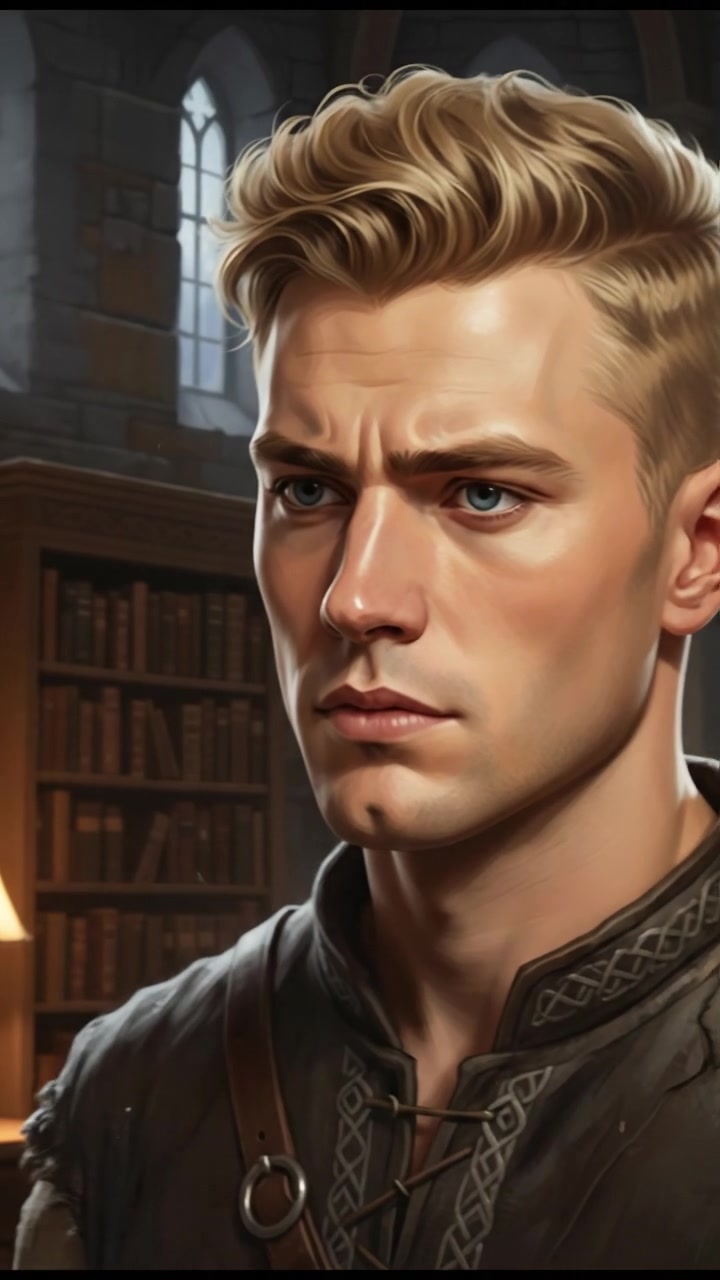 A close-up of the Ryan's face in thought, with a glowing light from the lamp illuminating his features.