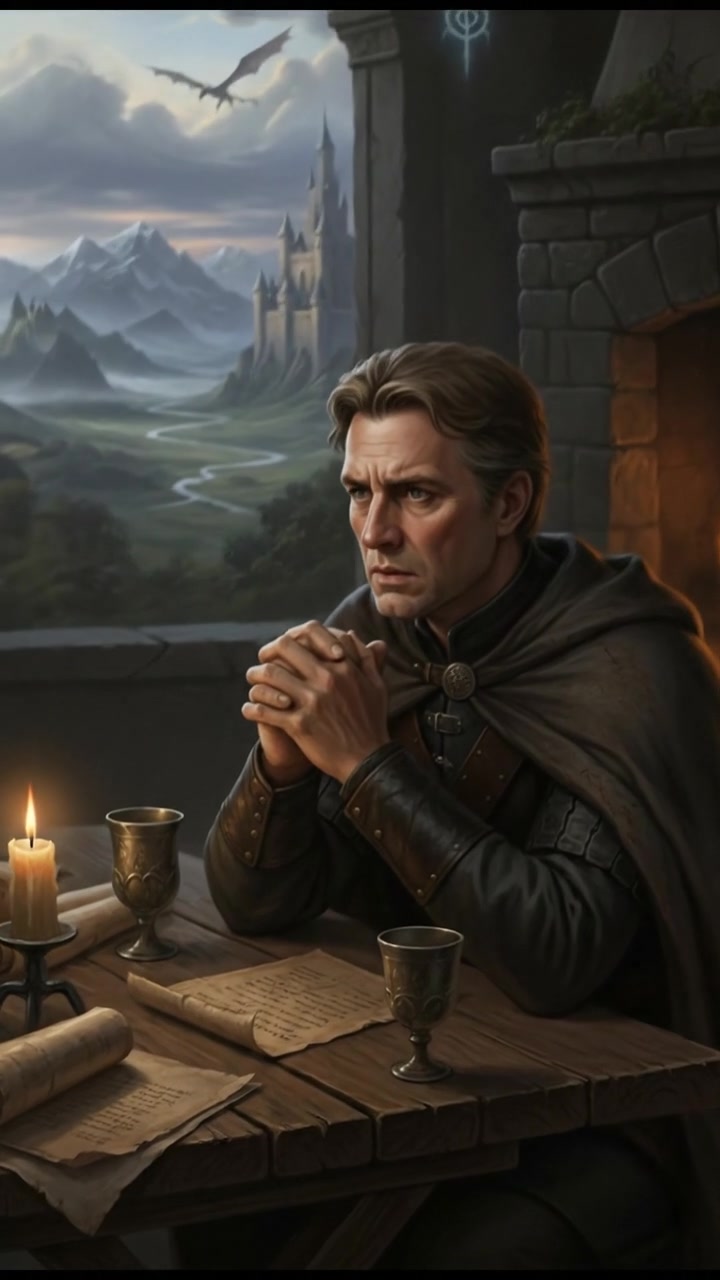 Mark sitting at a wooden table, looking concerned, with his hands clasped together.