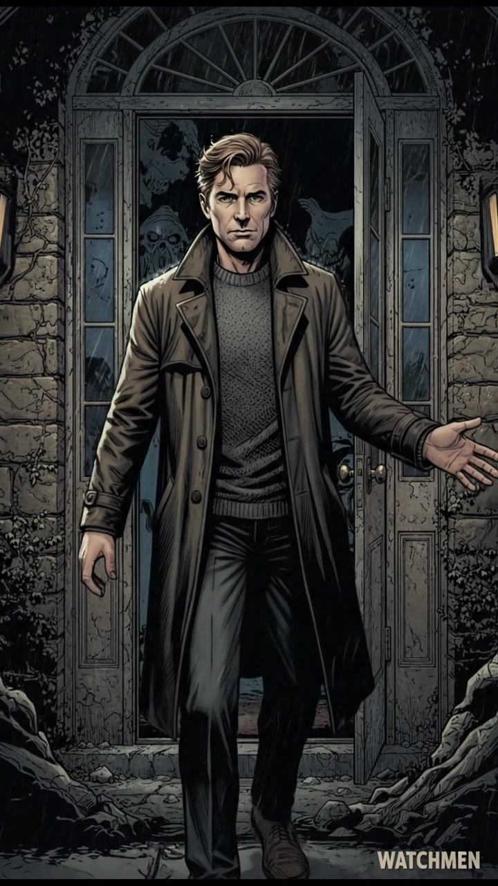 Mark standing at his open front door, gesturing invitingly to unseen visitors inside.