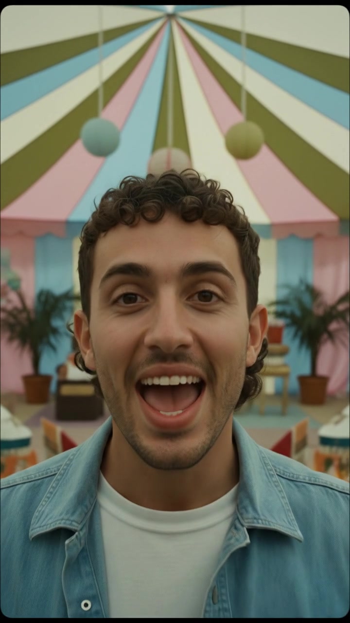 A close-up of Mateo's smiling face as he talks animatedly about the event.