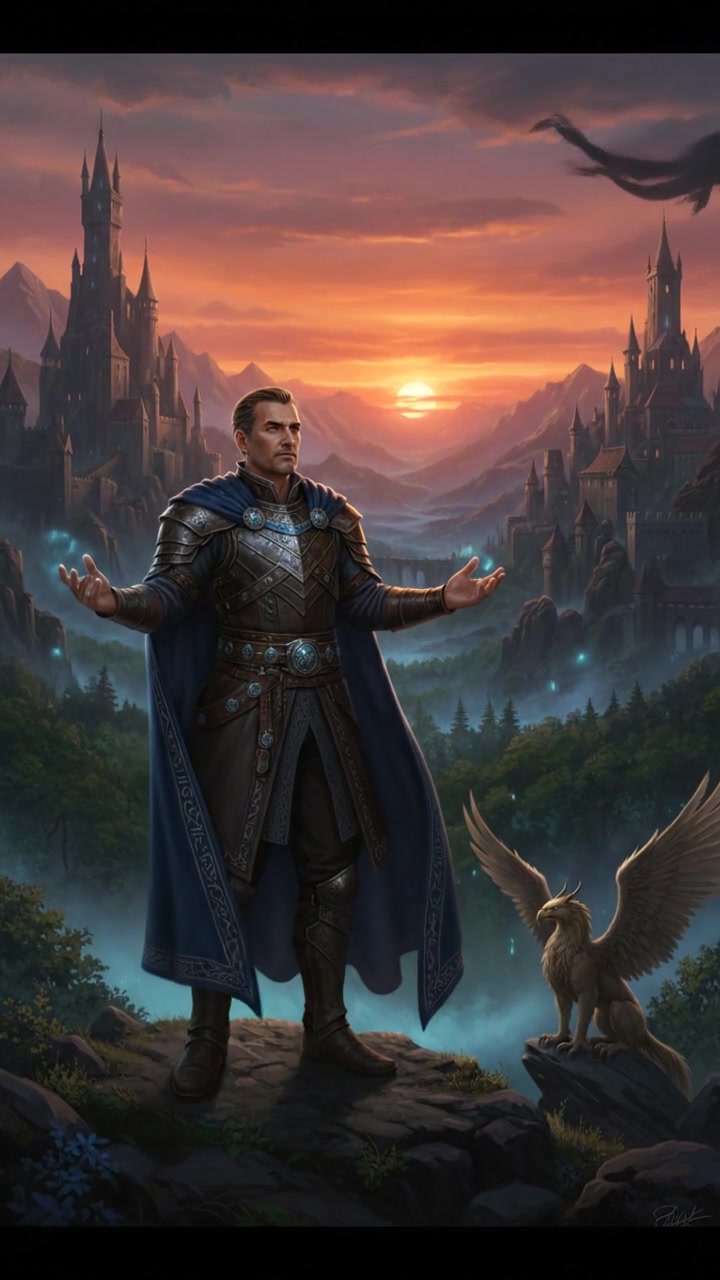 The Omar standing alone on a hilltop at sunset, gazing into the horizon with arms slightly raised.