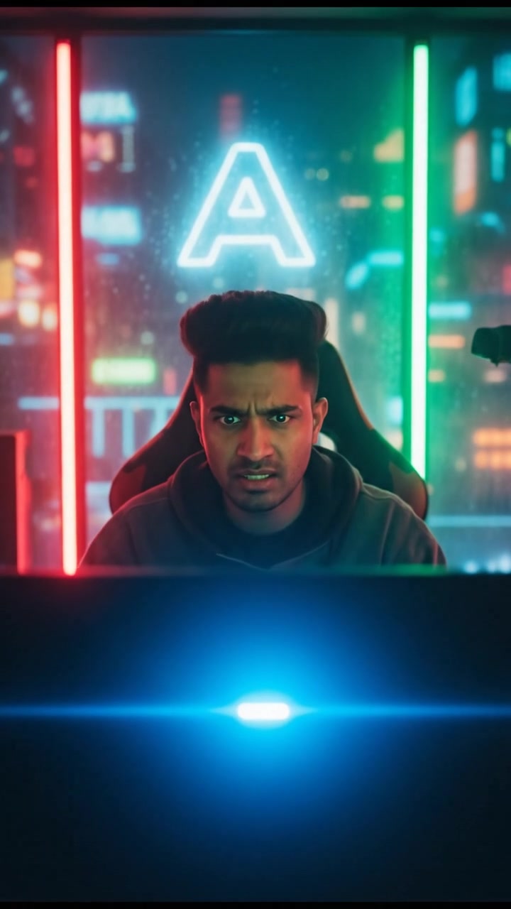 Arjun sitting in front of a computer, stress visible on his face as he stares at the screen.