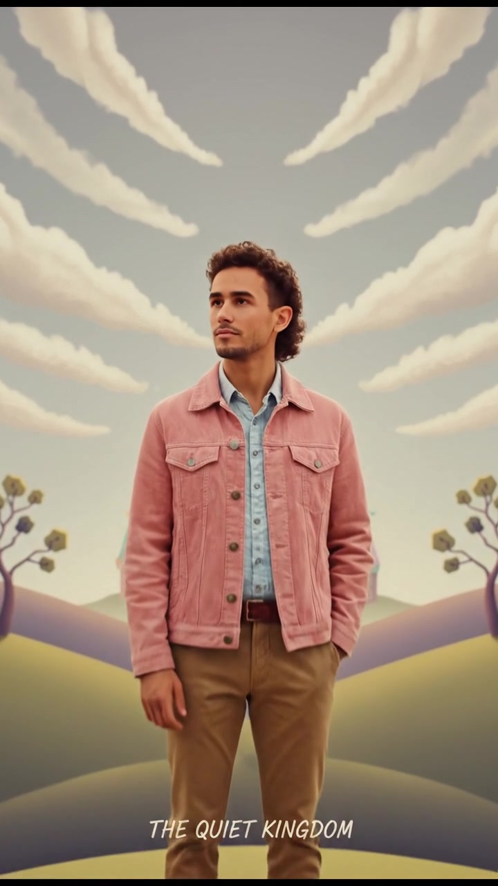 Mateo standing on a hilltop, looking thoughtfully at a distant castle under a cloudy sky.