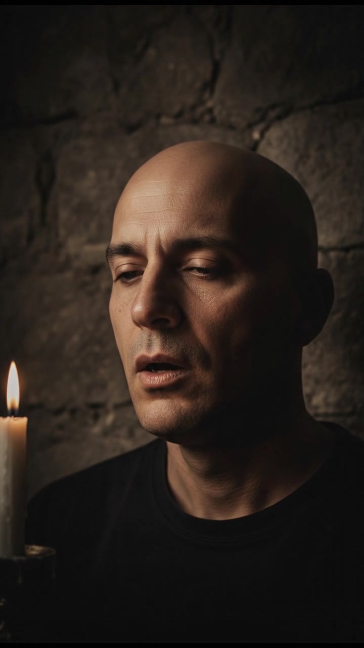 A close-up of the Carlos's face, inhaling deeply with a thoughtful expression.