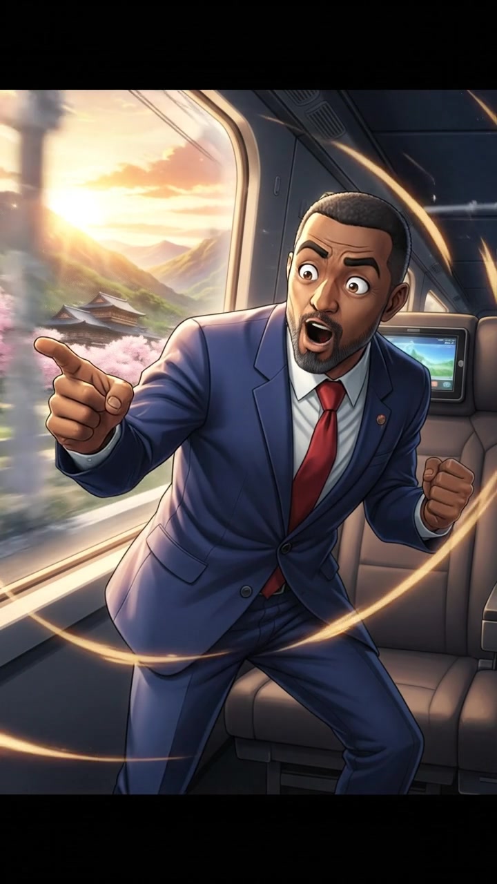 Kwame explaining his point, animatedly gesturing towards the empty side seat.