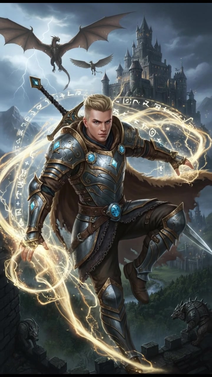 Ryan, in a dynamic pose, focuses his energy, with glowing effects around him, indicating his power.