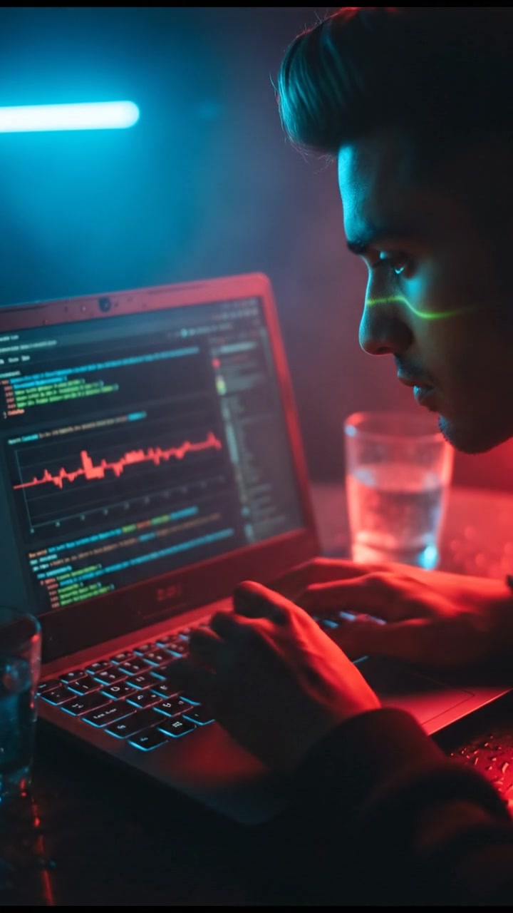 A close-up of Arjun's hands on a laptop keyboard, with a GitHub page open on the screen.