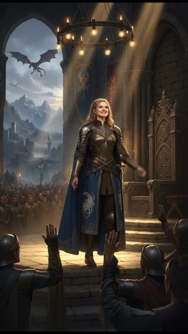 The Ashley standing confidently on a stage, addressing an audience with bright lights shining down.