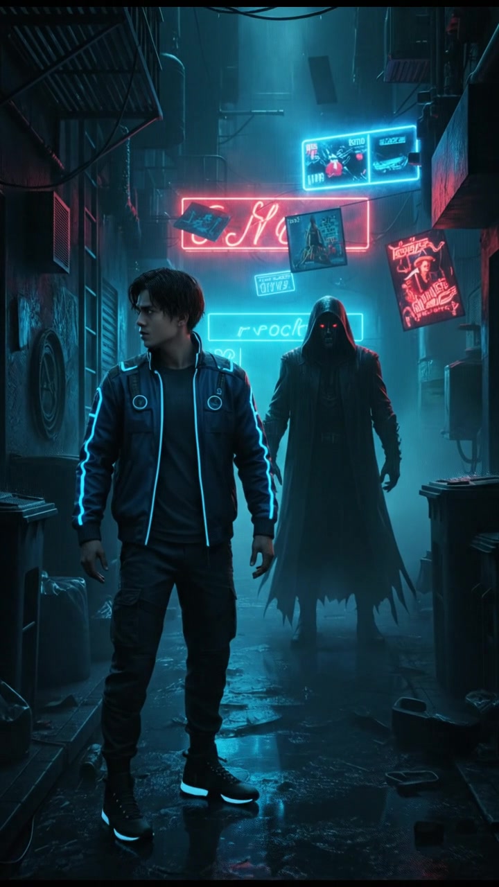 Ken stands in a dark alley, shadows looming around him as a sinister figure named Shadow sneers in the background.