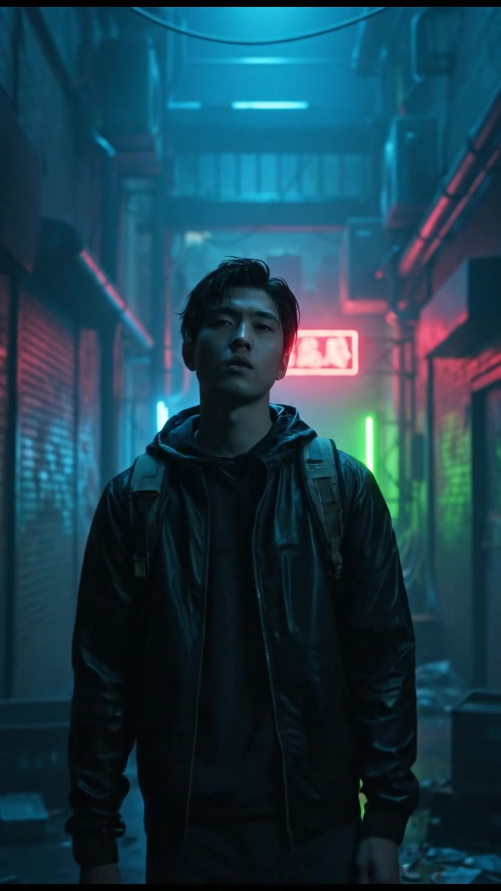 Ken stands alone in a dark, shadowed alley, surrounded by tall brick walls and scattered debris.