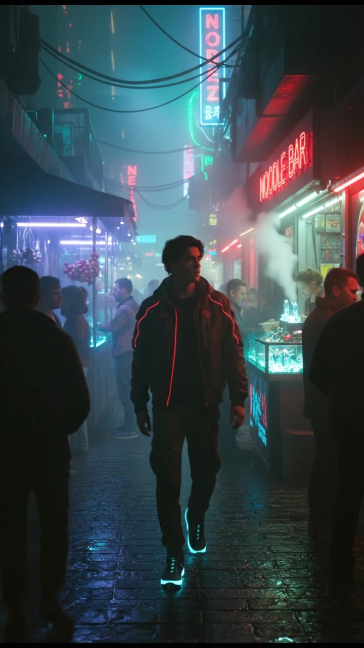 Ken walking through a bustling market, observing different stalls and people around him.