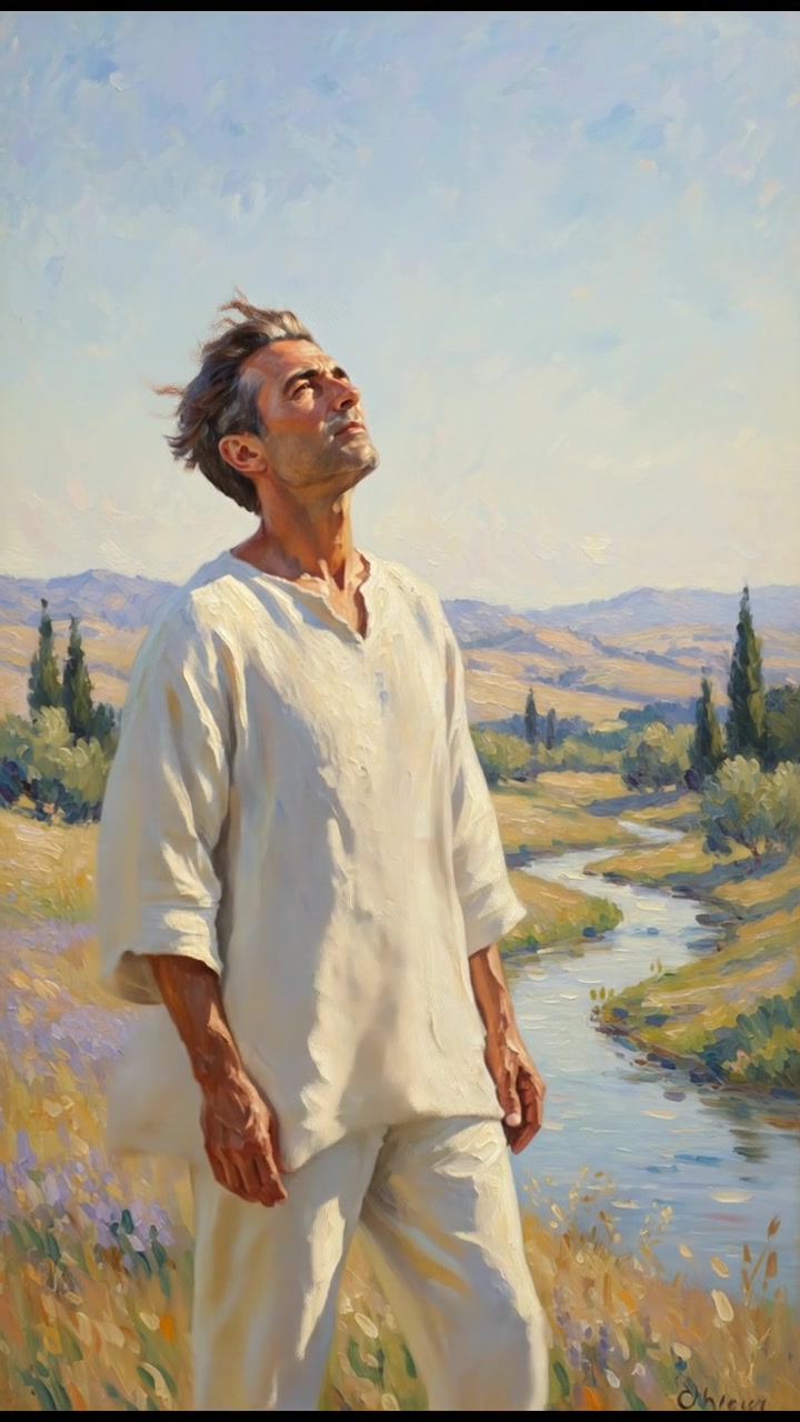 The Omar stands alone in a vast landscape, gazing at a clear sky with a gentle breeze blowing.