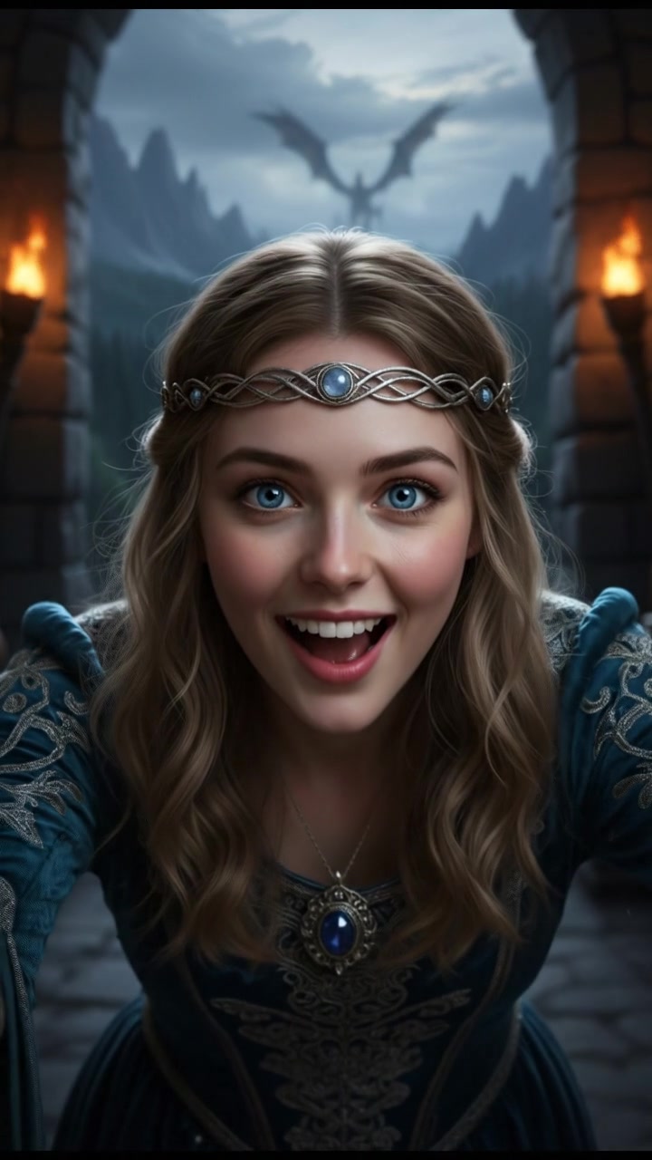 Close-up of Ashley's face, her eyes sparkling with excitement as she leans forward.