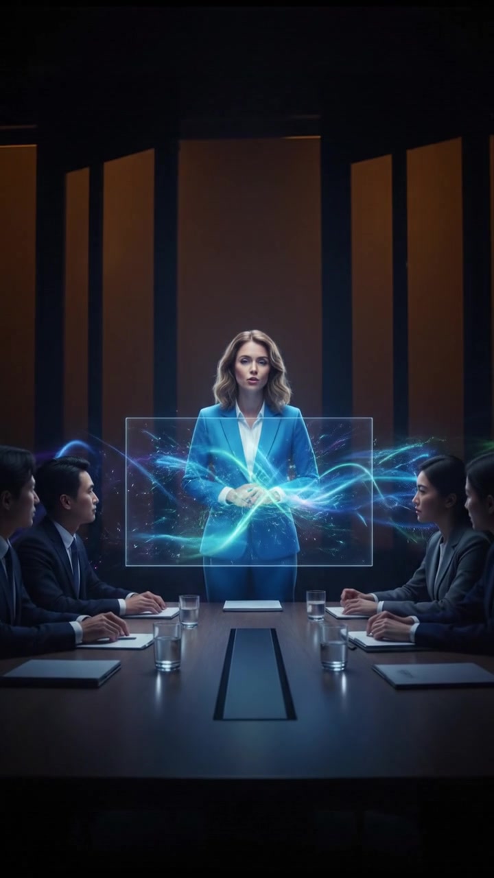 Ashley interacting with a group of diverse employees in a bright conference room, emphasizing the presentation.