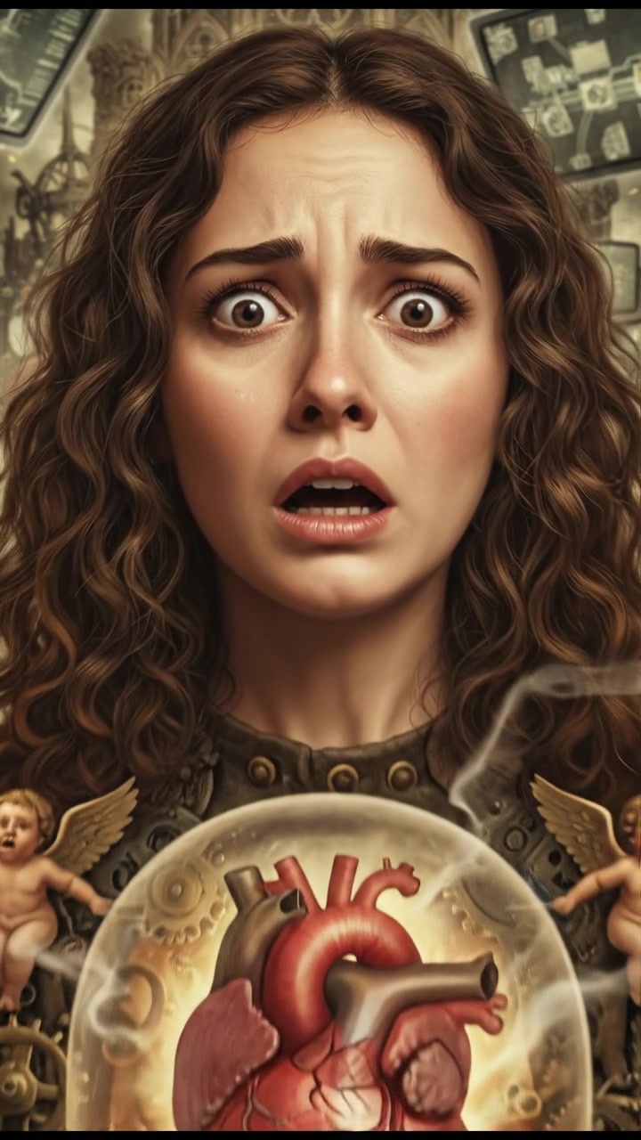 A close-up of Maya's heart racing depicted visually, with a panicked expression.