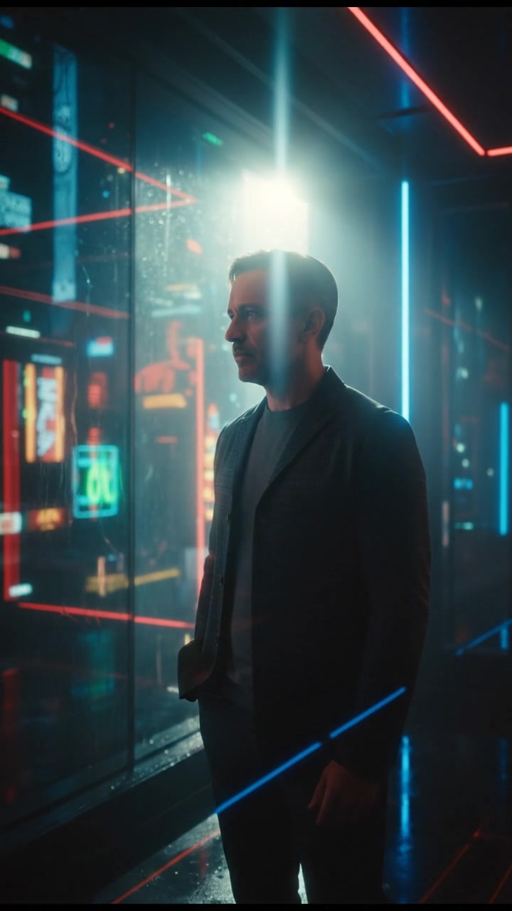 Omar standing in a sunlit room, gazing thoughtfully out of a window.