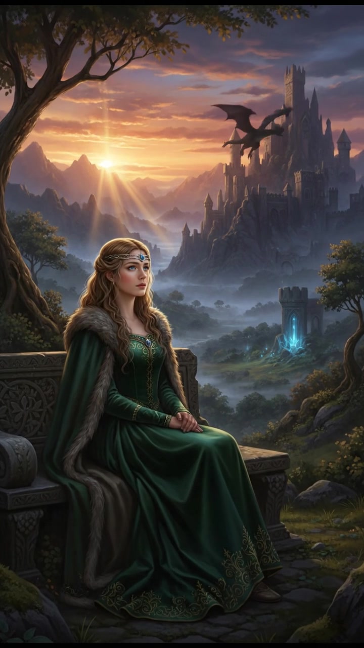 The Ashley sitting on a bench in a park, looking thoughtfully at the sunrise.