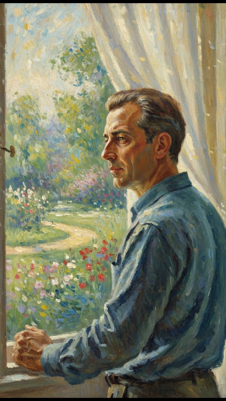 The Omar standing by a window, looking outside thoughtfully as sunlight filters through the curtains.