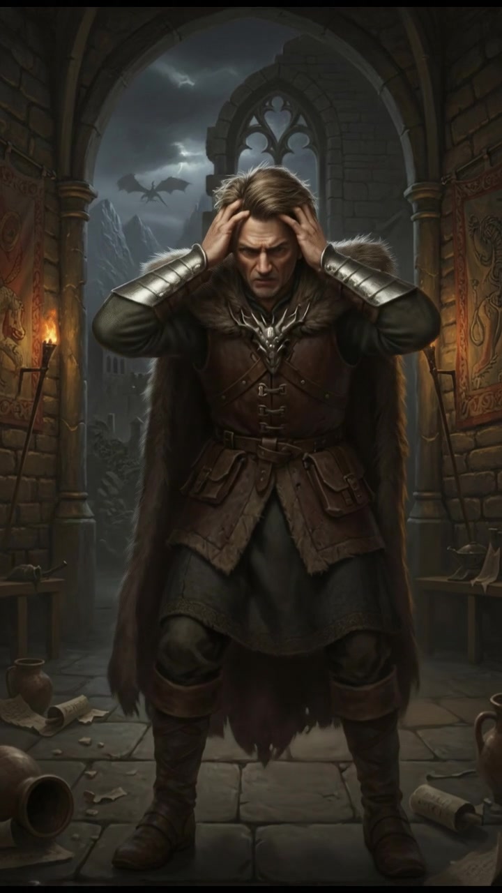 Mark standing in a dimly lit room, hands on his head, expressing his frustration with an anguished expression.