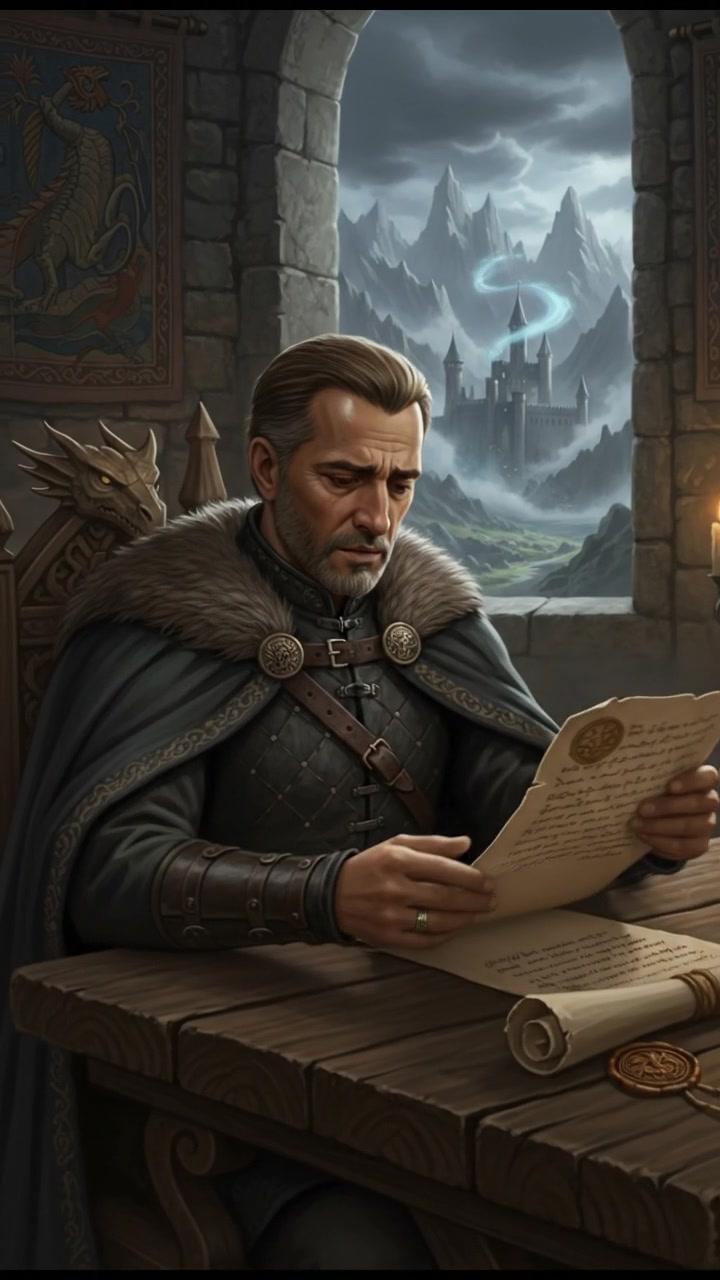  Omar sitting at a wooden table, looking troubled while reviewing a document.