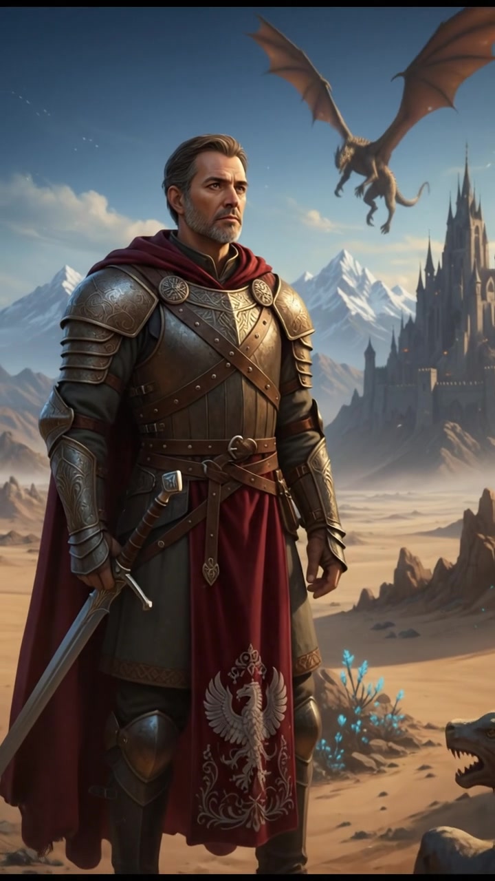 Omar standing in a serene desert landscape, gazing at distant mountains under a bright blue sky.