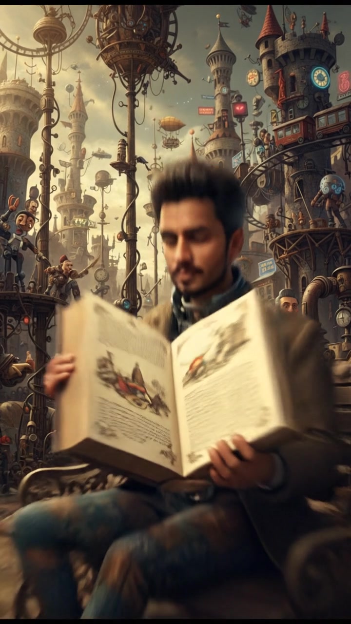 Arjun sitting on a park bench, reading a book with trees and sunlight in the background.