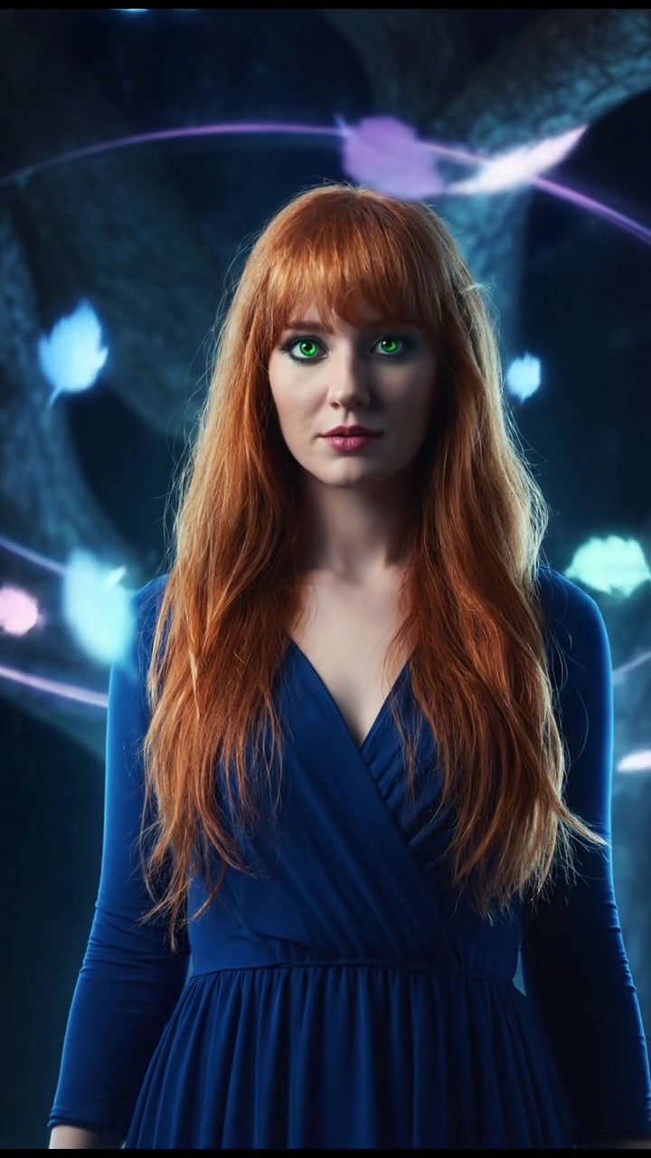 Emma standing under a tree, lost in thought, as leaves fall around her in the soft light.