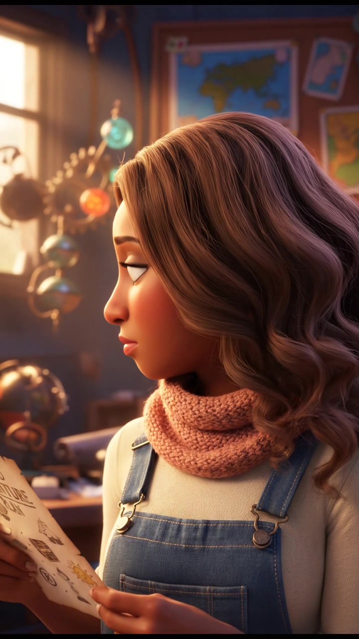 A close-up of Monique holding a piece of paper with a plan written on it, looking thoughtful.