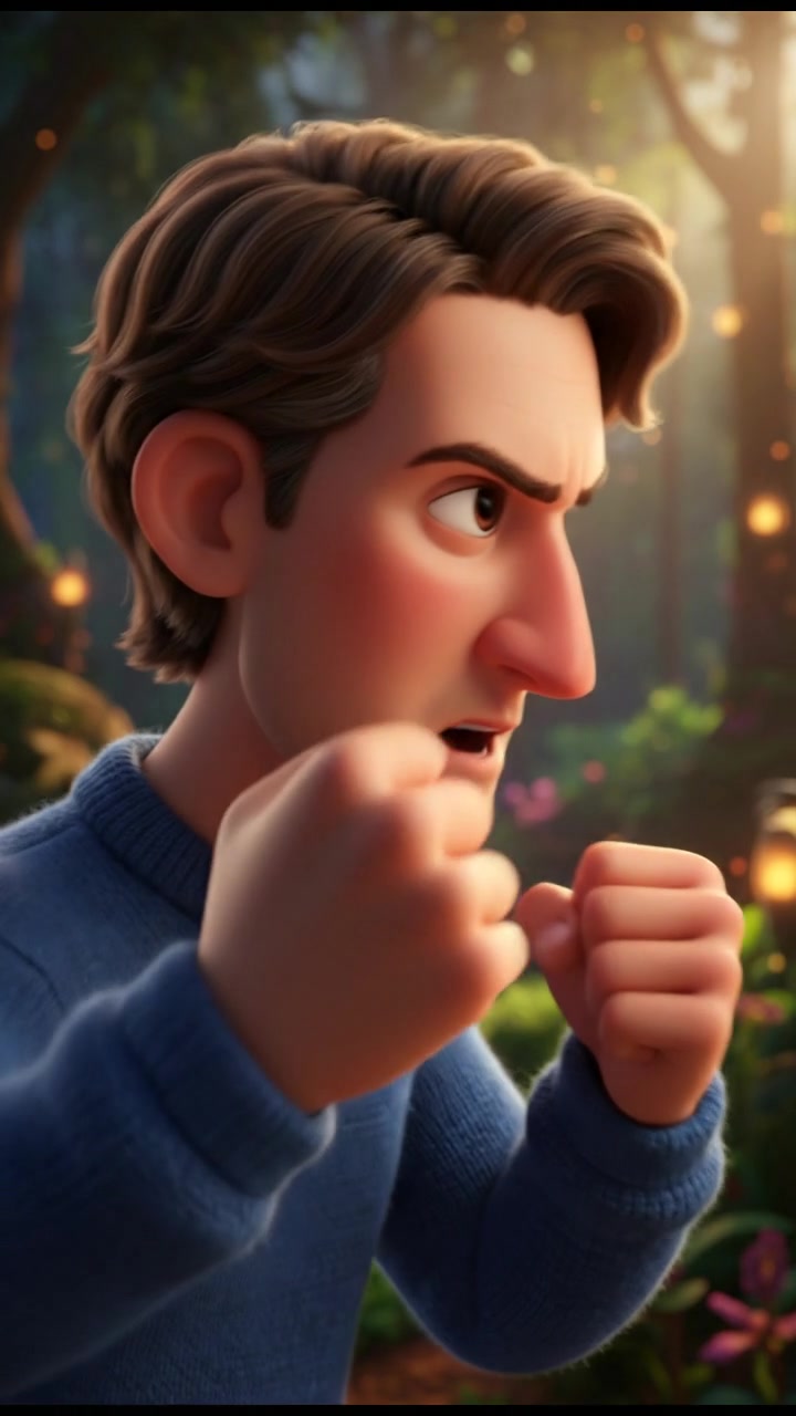 A close-up of Mark's hands clenching into fists, with a determined expression visible in the blurred background.