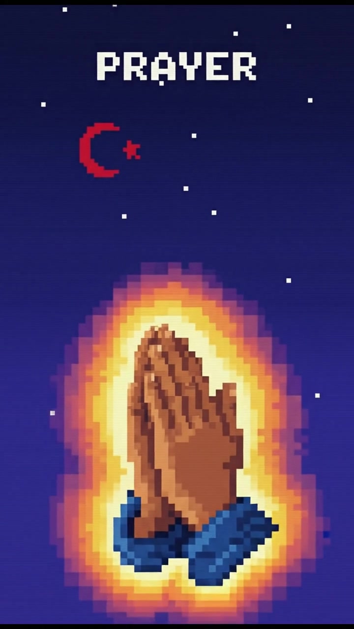 A close-up of Laila's hands clasped in prayer, with a soft glow surrounding them.