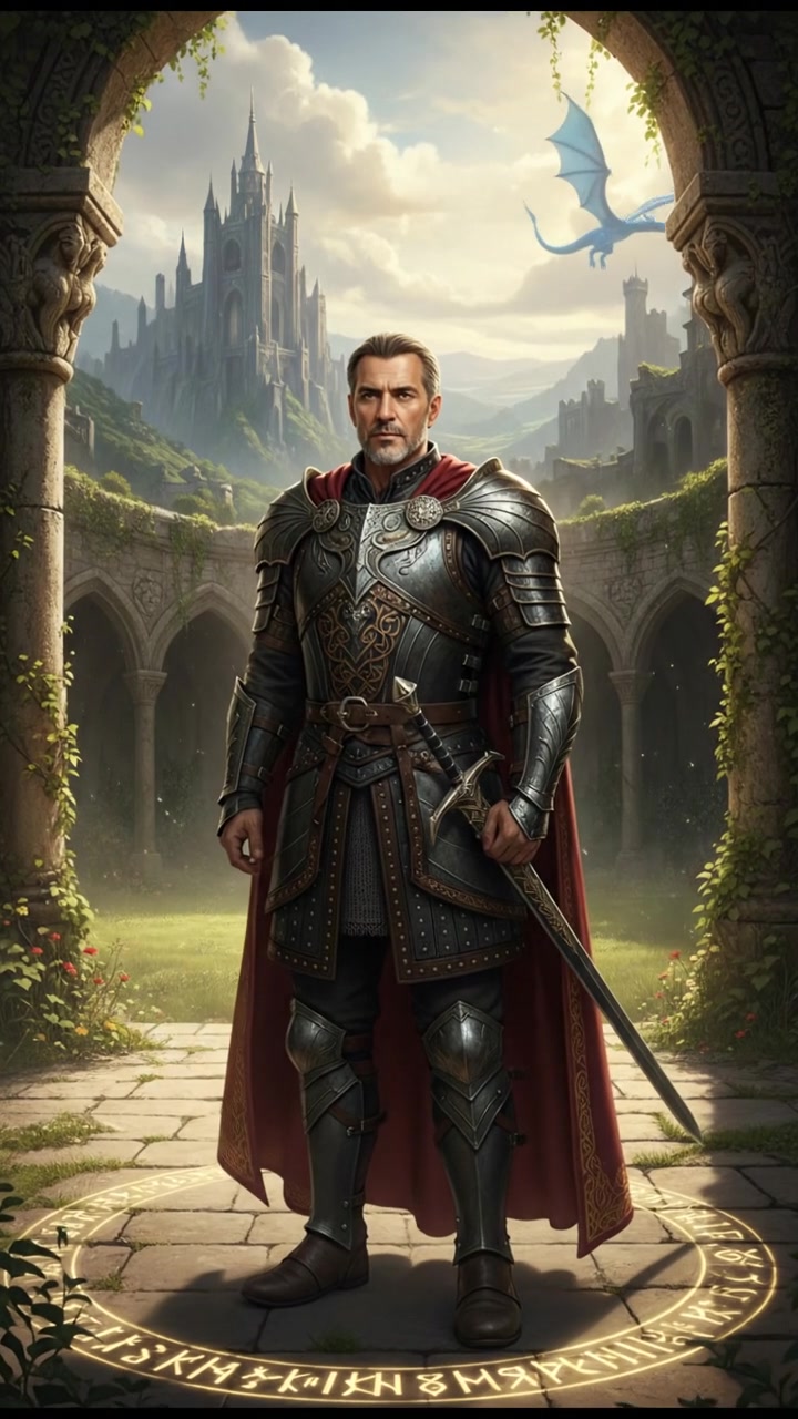 Omar standing proudly in a sunlit courtyard, with ancient stone walls in the background.