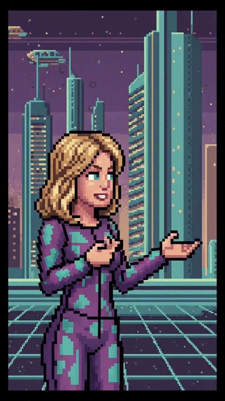 A medium shot of Ashley speaking earnestly, gesturing with her hands as if explaining something important.