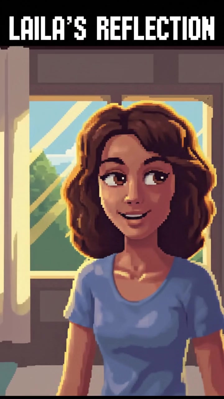 A close-up of the Laila, looking thoughtfully out of a window with sunlight streaming in.