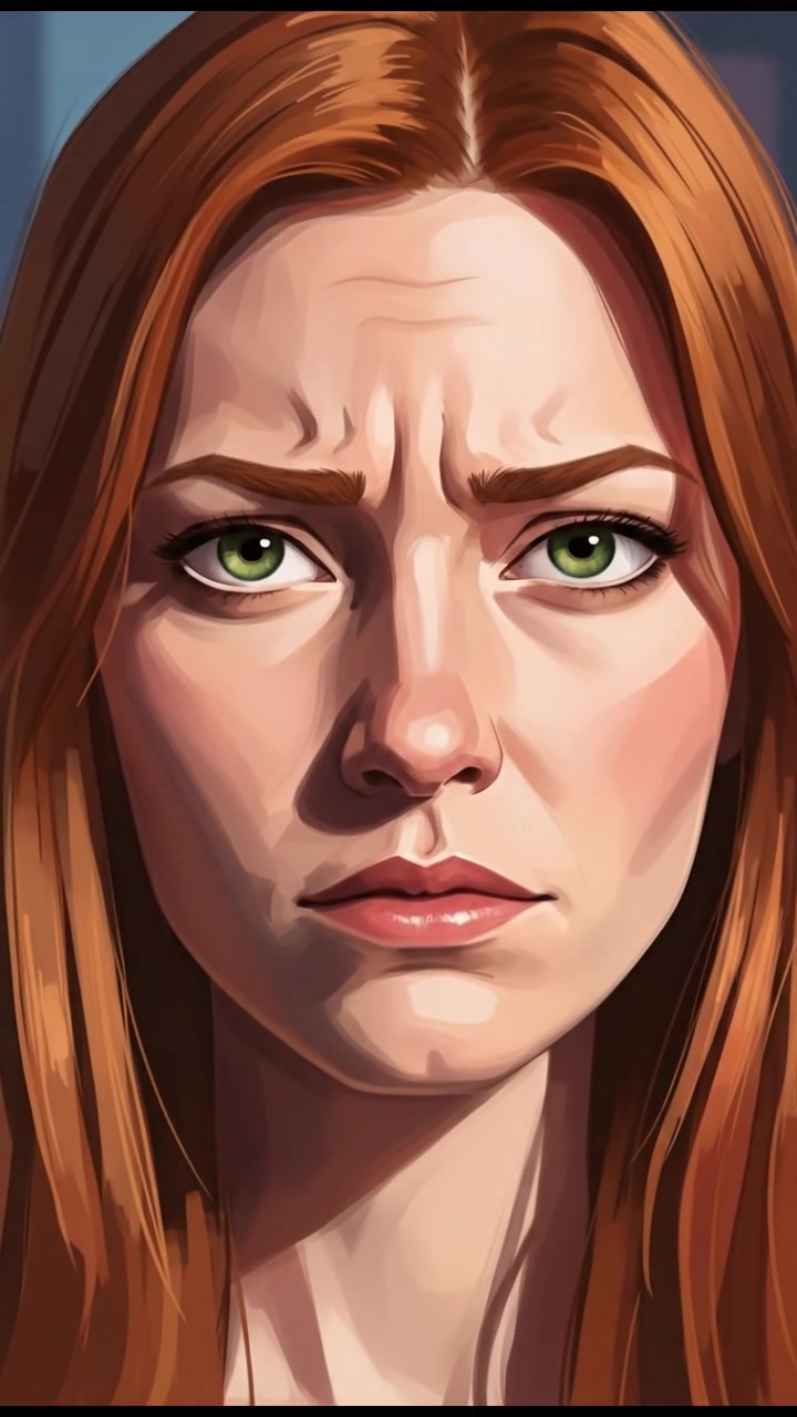 Close-up of Emma's face, eyebrows furrowed in thought, with shadows dancing across her features.