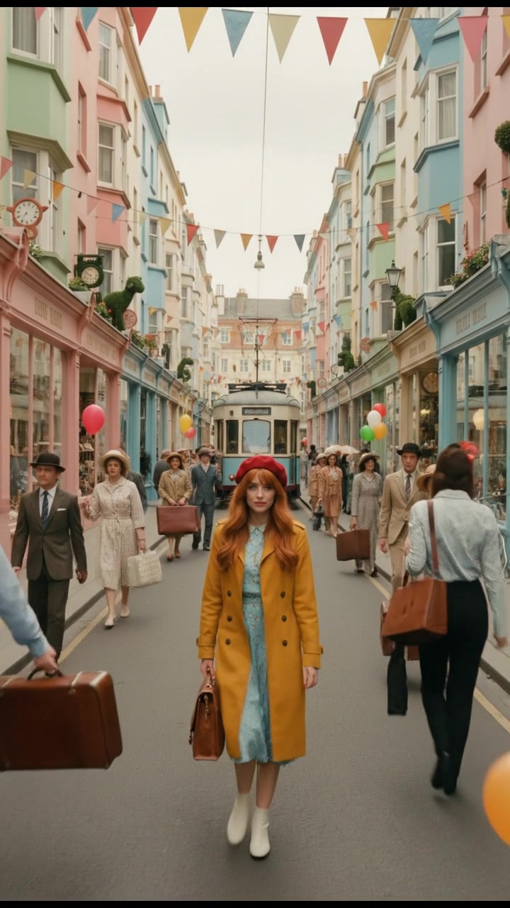 A woman named Emma walking through a bustling city street filled with shops and people.