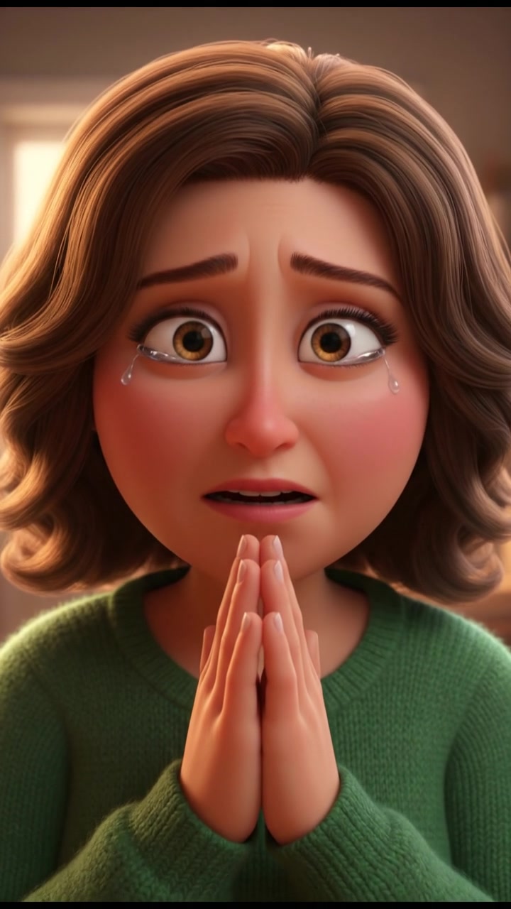 A close-up of Susan' hands clasped together, showing her pleading expression.