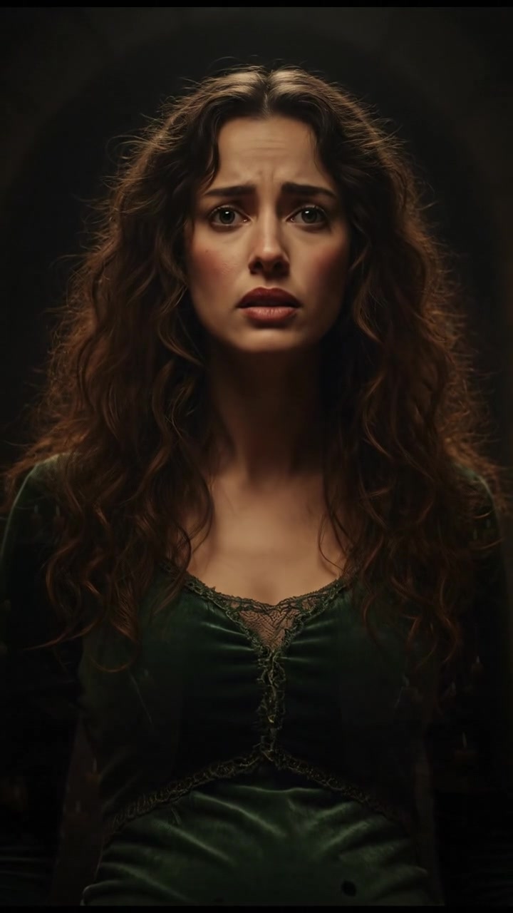 The Maya standing in a dimly lit room, her belly noticeably expanding, with a worried expression.