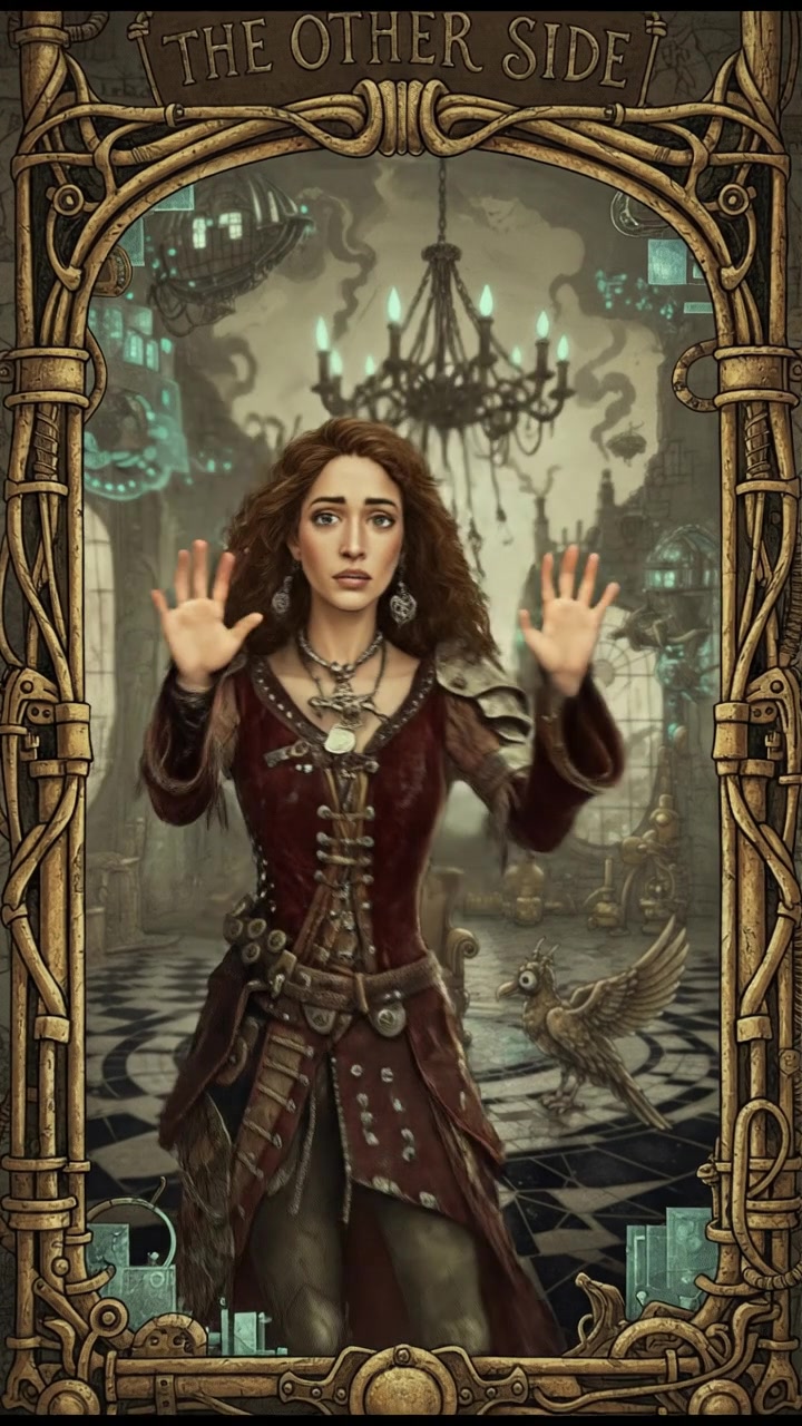 Maya now inside the mirror, looking out at an empty room with no reflection.