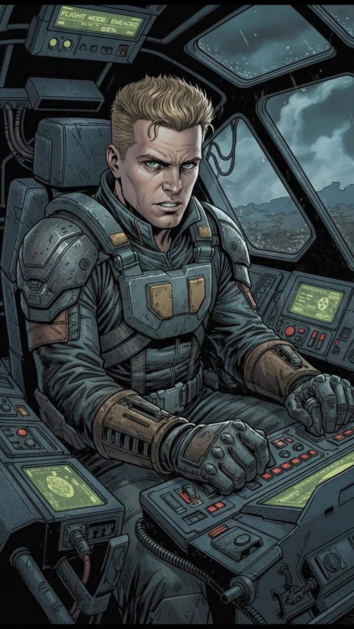 The Ryan in his cockpit, adjusting controls with a determined expression.