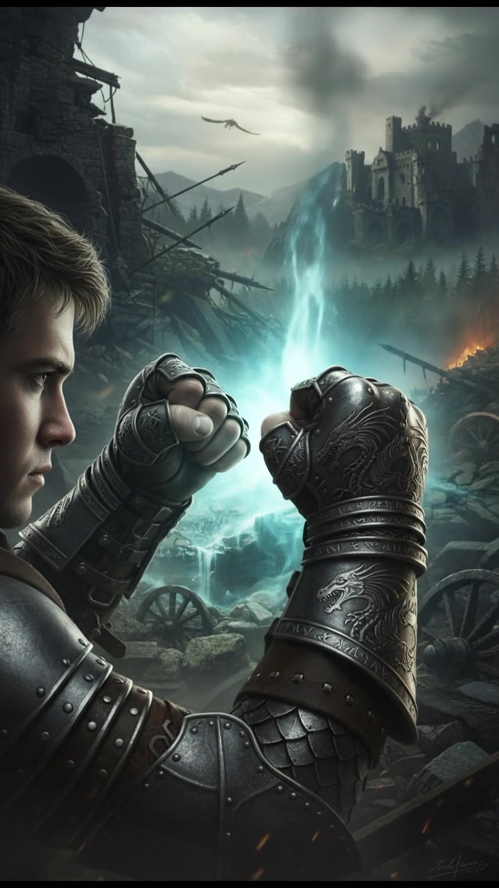 A close-up of Ryan’s clenched fists, ready to smash, debris and chaos in the background.