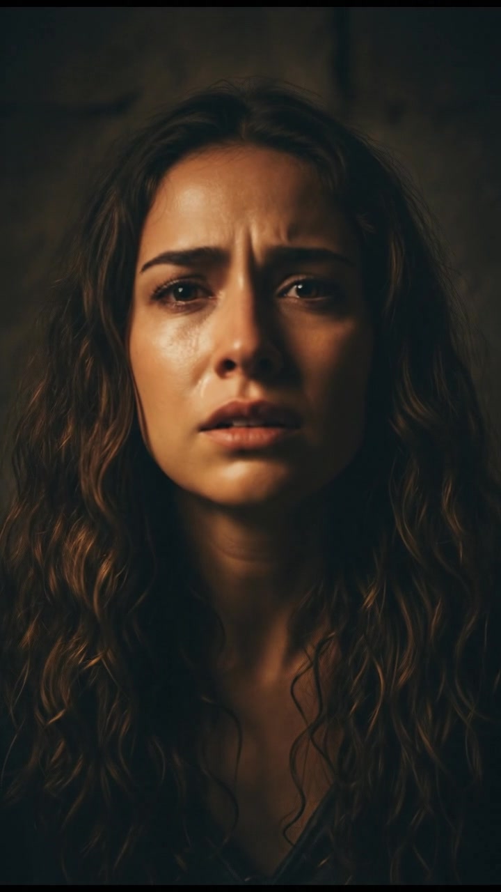 A close-up of the Maya, her face showing desperation, with darkened surroundings to convey urgency.