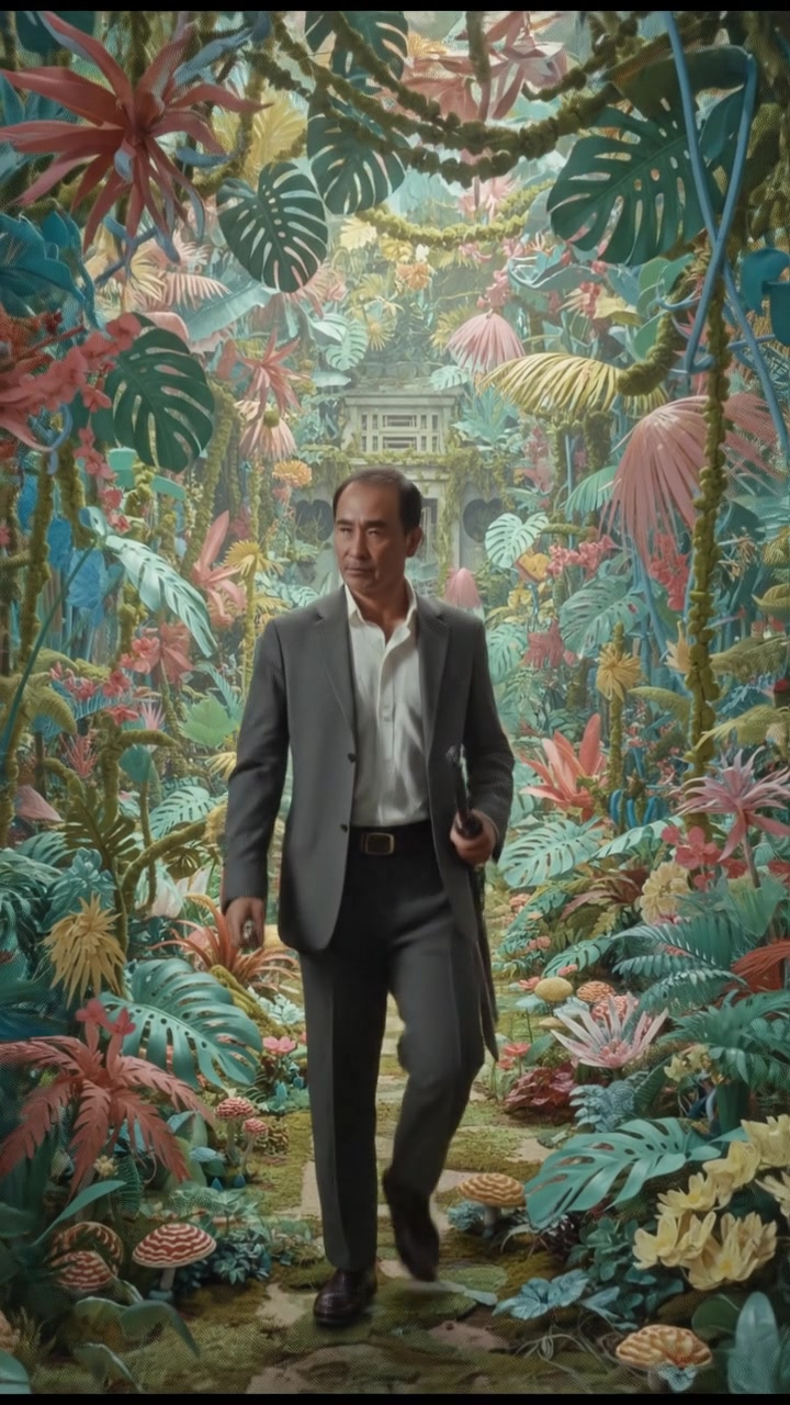 Hiro standing in a dense jungle setting, holding his sword and rifle, with a look of determination.