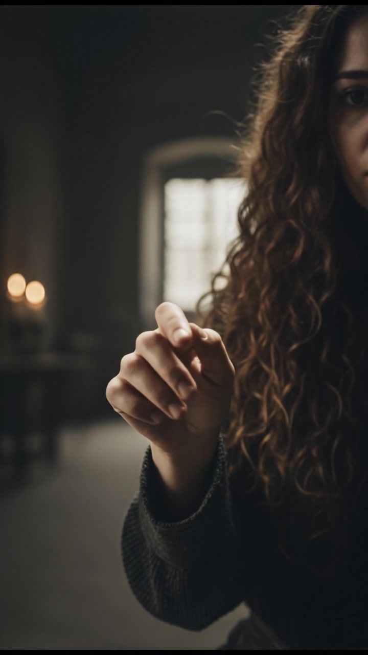 A close-up of Maya's hand reaching out, visibly shaking, against a blurred background.